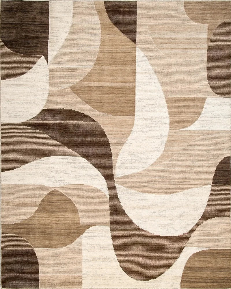 Earthy Curves Abstract Geometric Rug - Cutout View