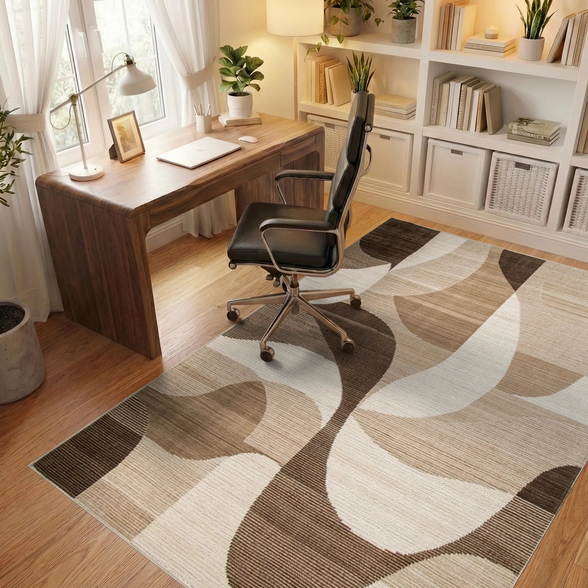 Earthy Curves Abstract Geometric Rug - Office View