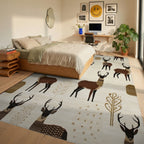 Earthy Deer Woodland Forestscape Rug - Bedroom View