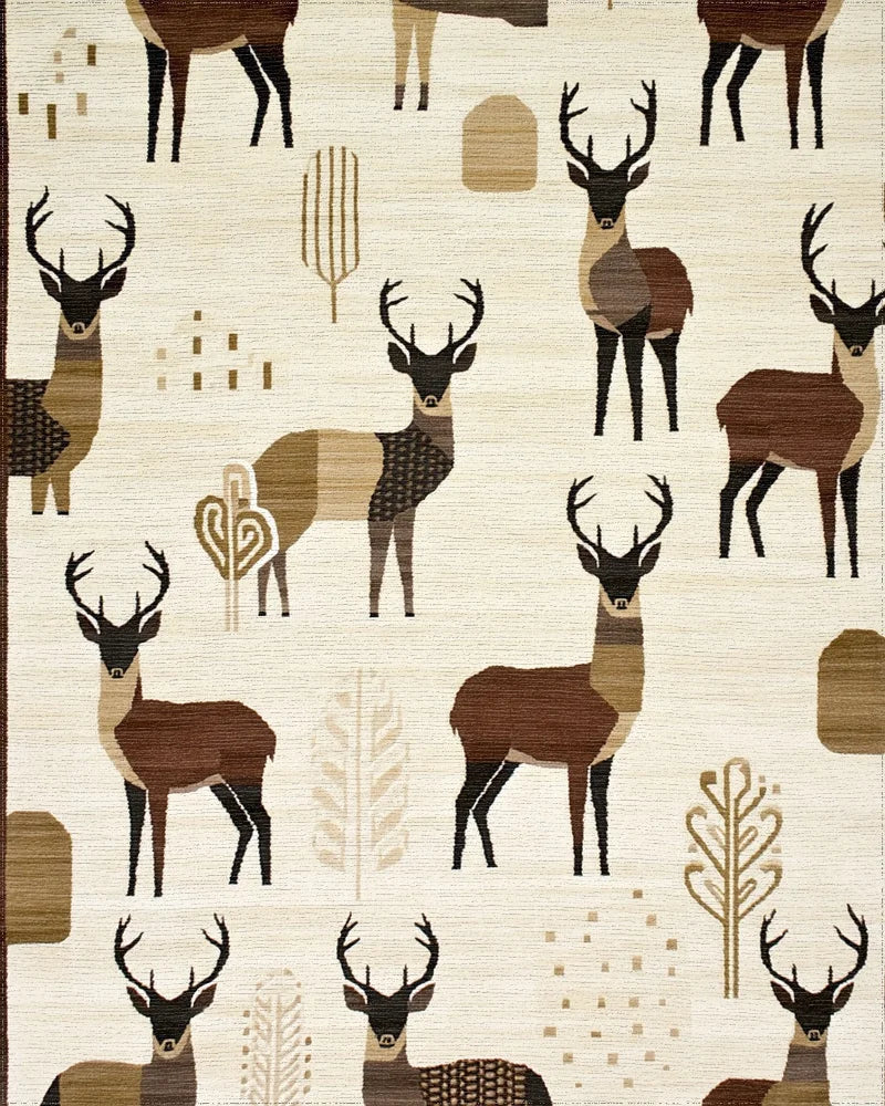 Earthy Deer Woodland Forestscape Rug - Cutout View