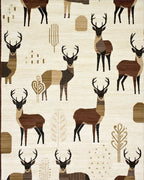 Earthy Deer Woodland Forestscape Rug - Cutout View