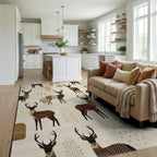 Earthy Deer Woodland Forestscape Rug - Living Room View