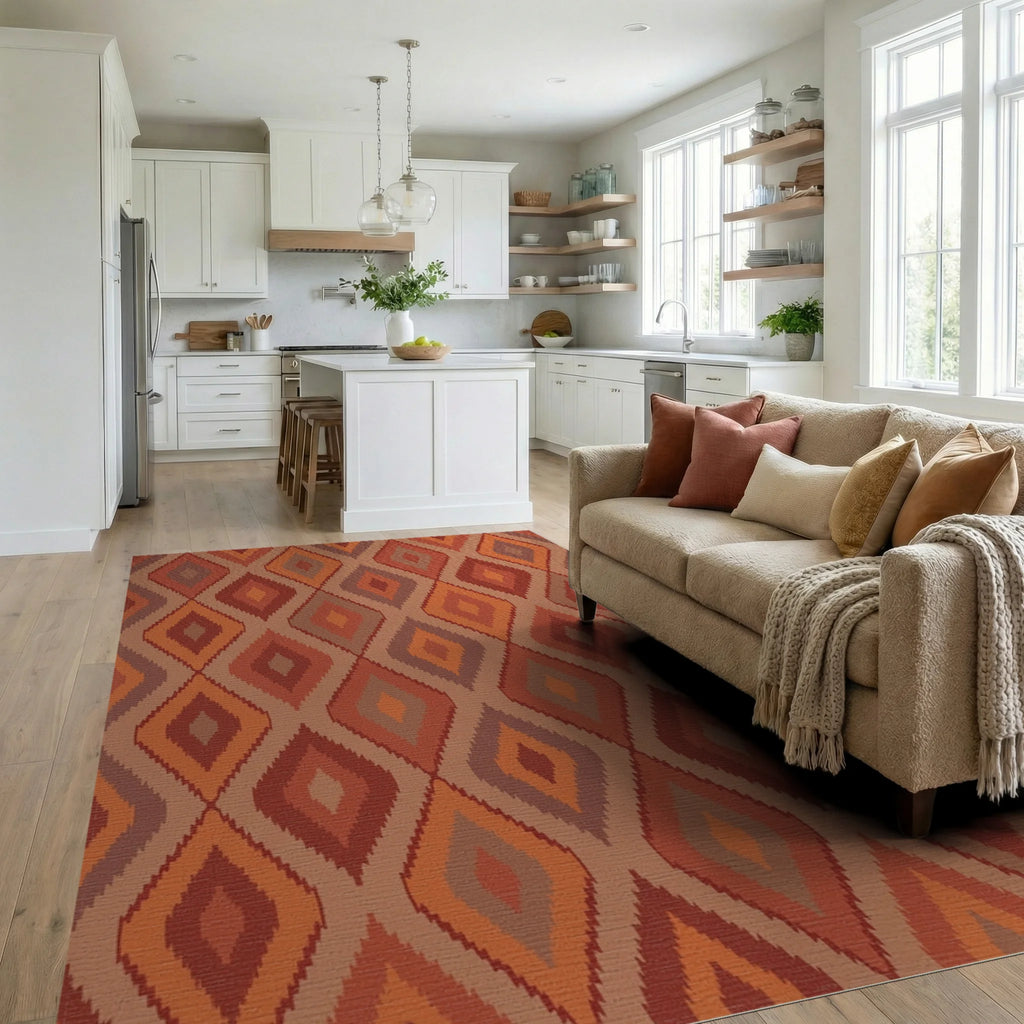 Earthy Diamond Gradient Rug Living Room View