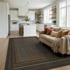 Earthy Dotted Geometric Border Rug - Living Room View