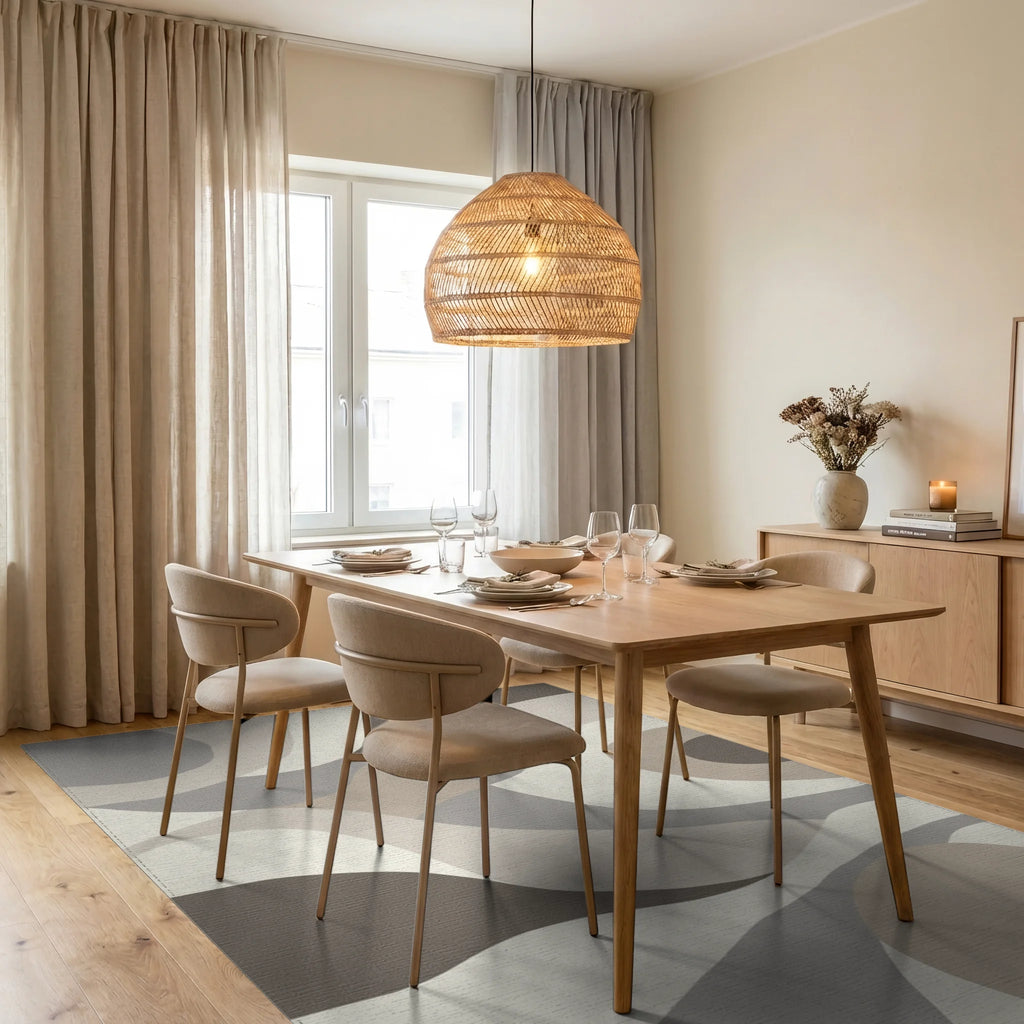 Earthy Dune Abstract Wave Rug Dining Room View