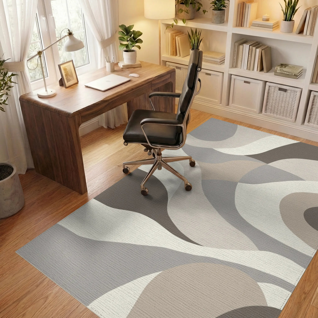 Earthy Dune Abstract Wave Rug Office View