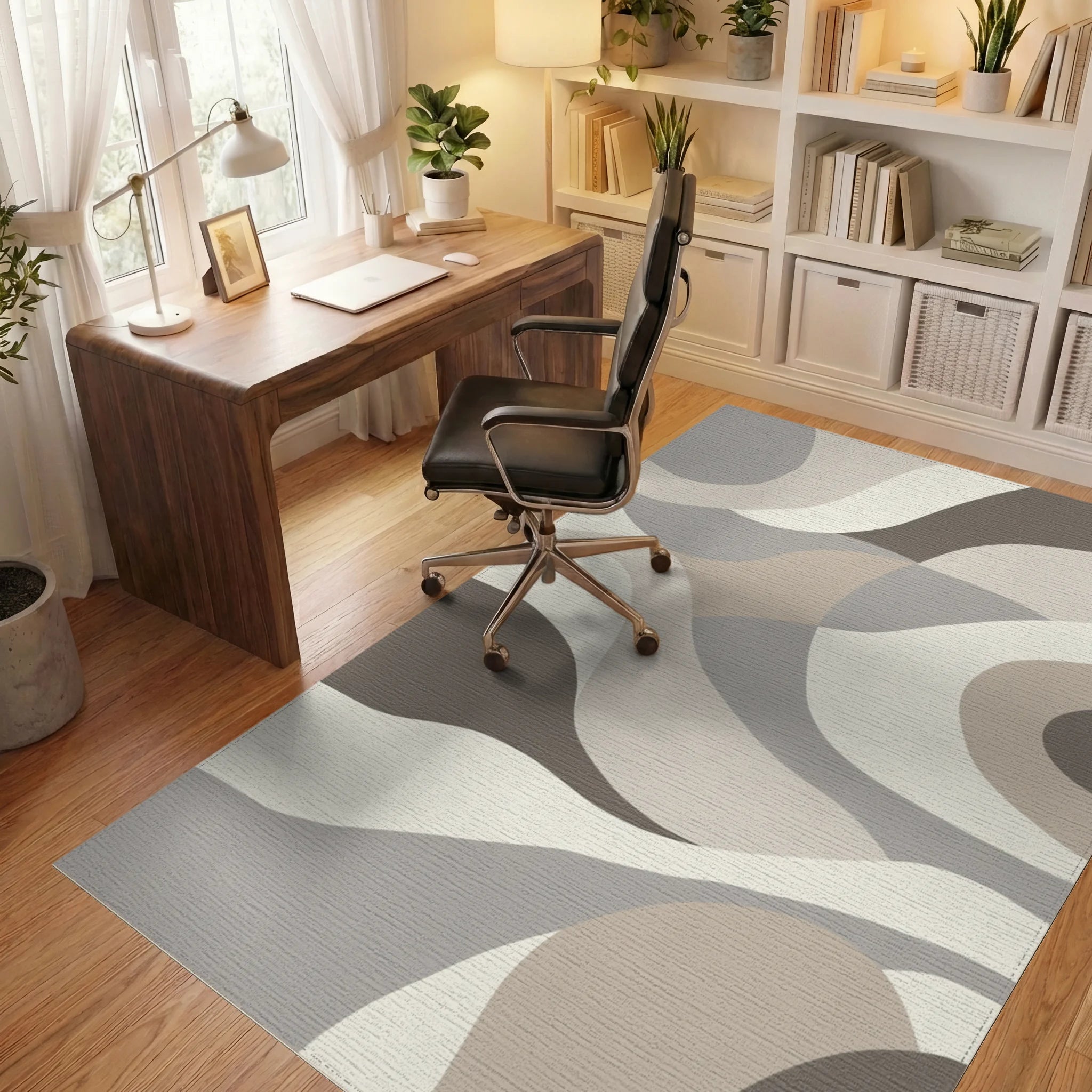 Earthy Dune Abstract Wave Rug Office View