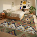 Earthy Earthy Ethnic Diamond Geometric Rug Bedroom View