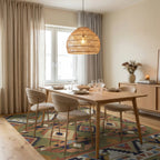 Earthy Earthy Ethnic Diamond Geometric Rug Dining Room View