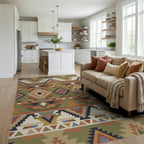 Earthy Earthy Ethnic Diamond Geometric Rug Living Room View