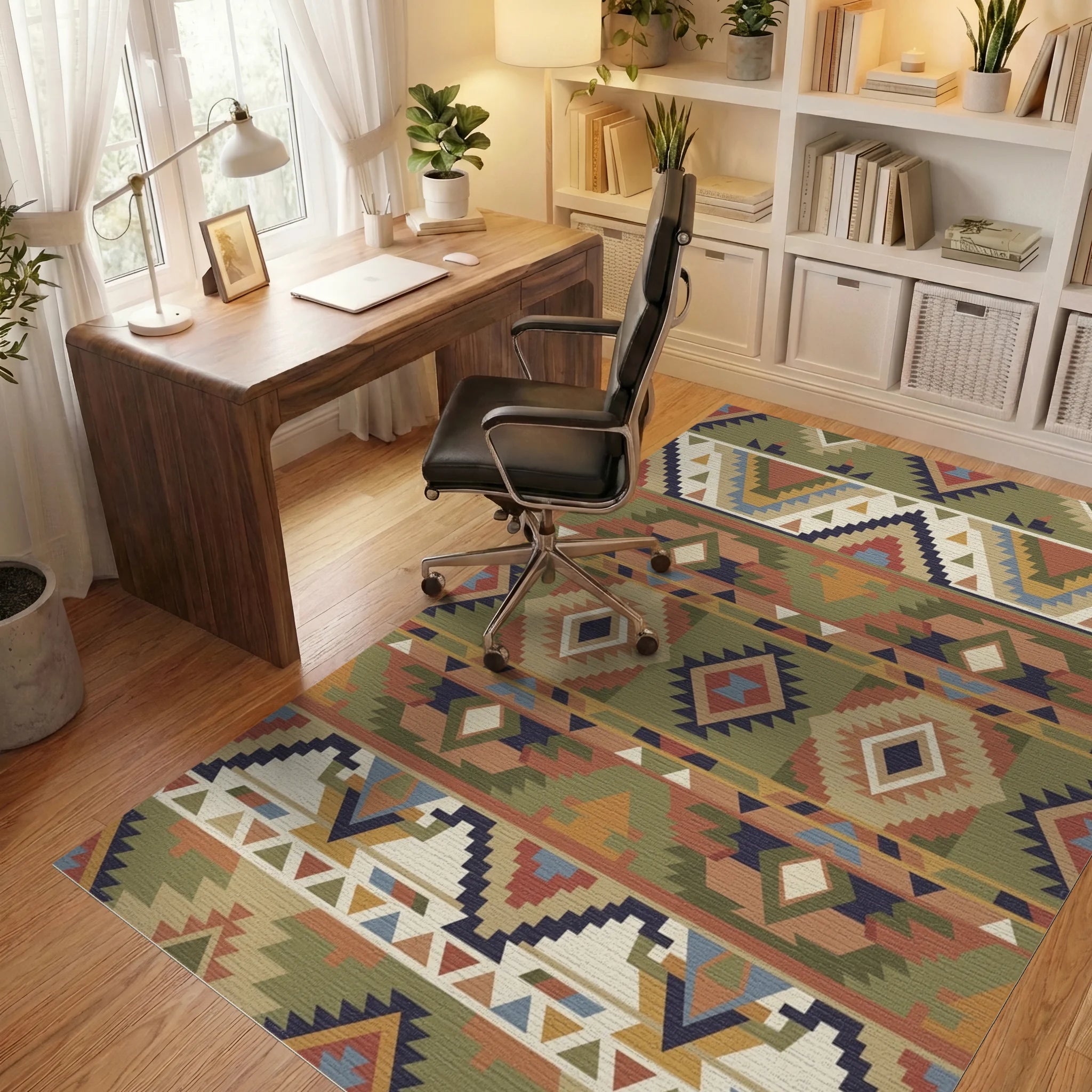 Earthy Earthy Ethnic Diamond Geometric Rug Office View