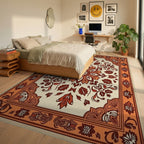 Earthy Floral Medallion Terracotta Accent Rug Bedroom View