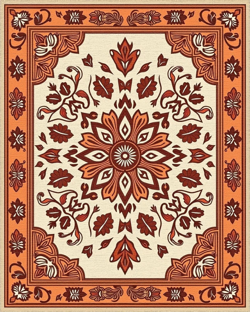 Earthy Floral Medallion Terracotta Accent Rug - Cutout View