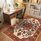 Earthy Floral Medallion Terracotta Accent Rug Office View