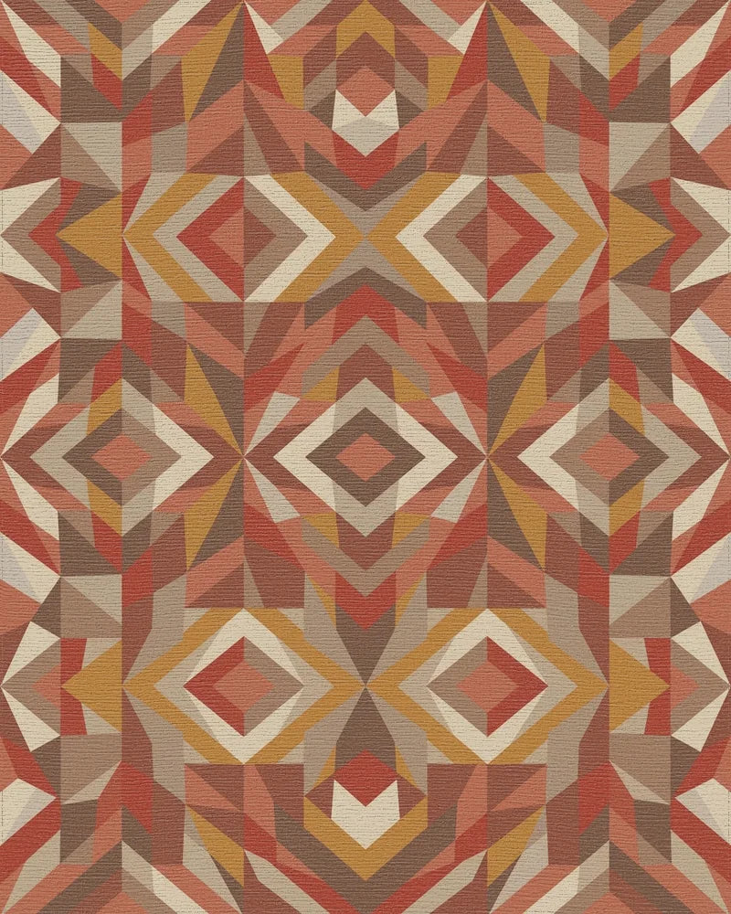 Earthy Geometric Diamond Statement Rug - Cutout View