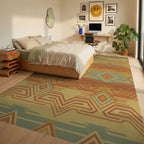 Earthy Geometric Diamond Zigzag Rug Bedroom View