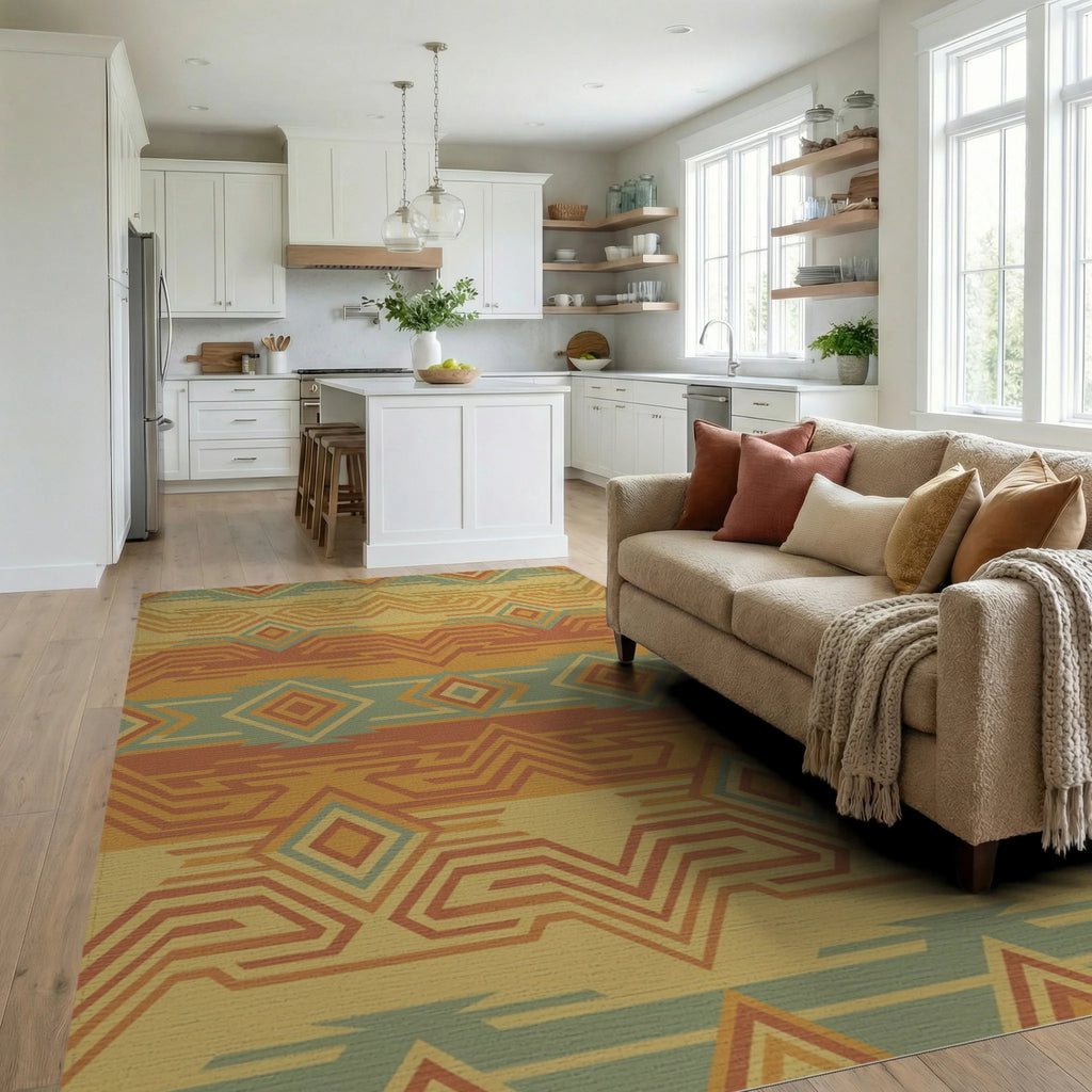 Earthy Geometric Diamond Zigzag Rug Living Room View