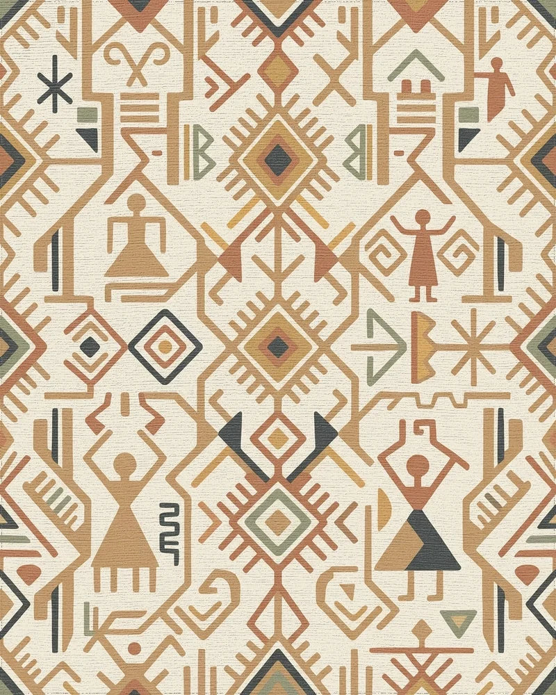 Earthy Geometric Tribal Figures Rug - Cutout View