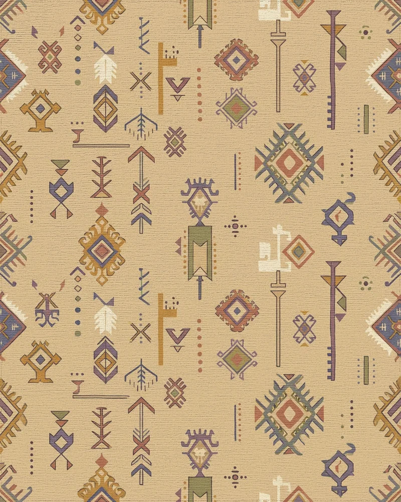 Earthy Geometric Tribal Symbol Rug - Cutout View