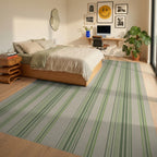 Earthy Green Vertical Stripe Rug Bedroom View