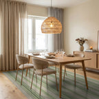 Earthy Green Vertical Stripe Rug Dining Room View