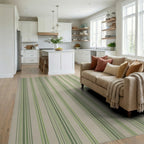 Earthy Green Vertical Stripe Rug Living Room View