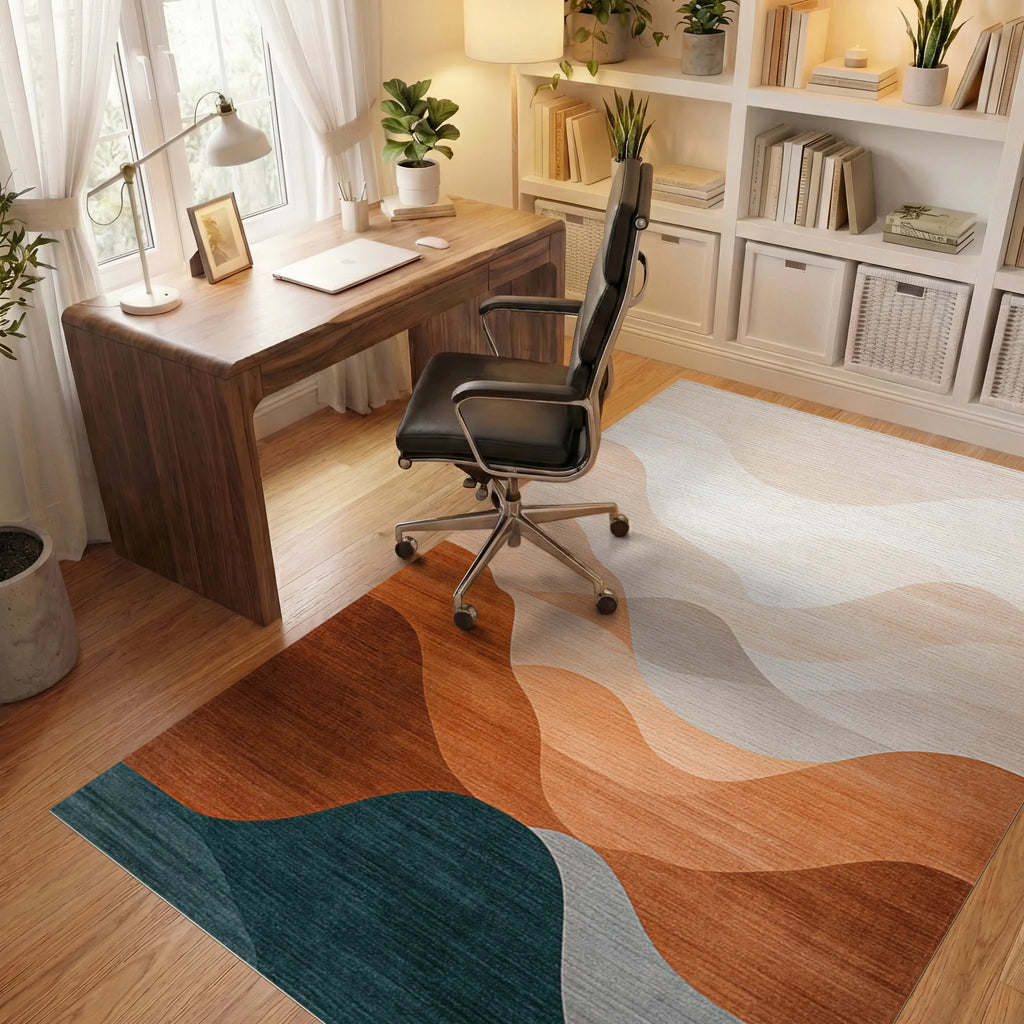 Earthy Horizon Wave Landscape Rug - Office View