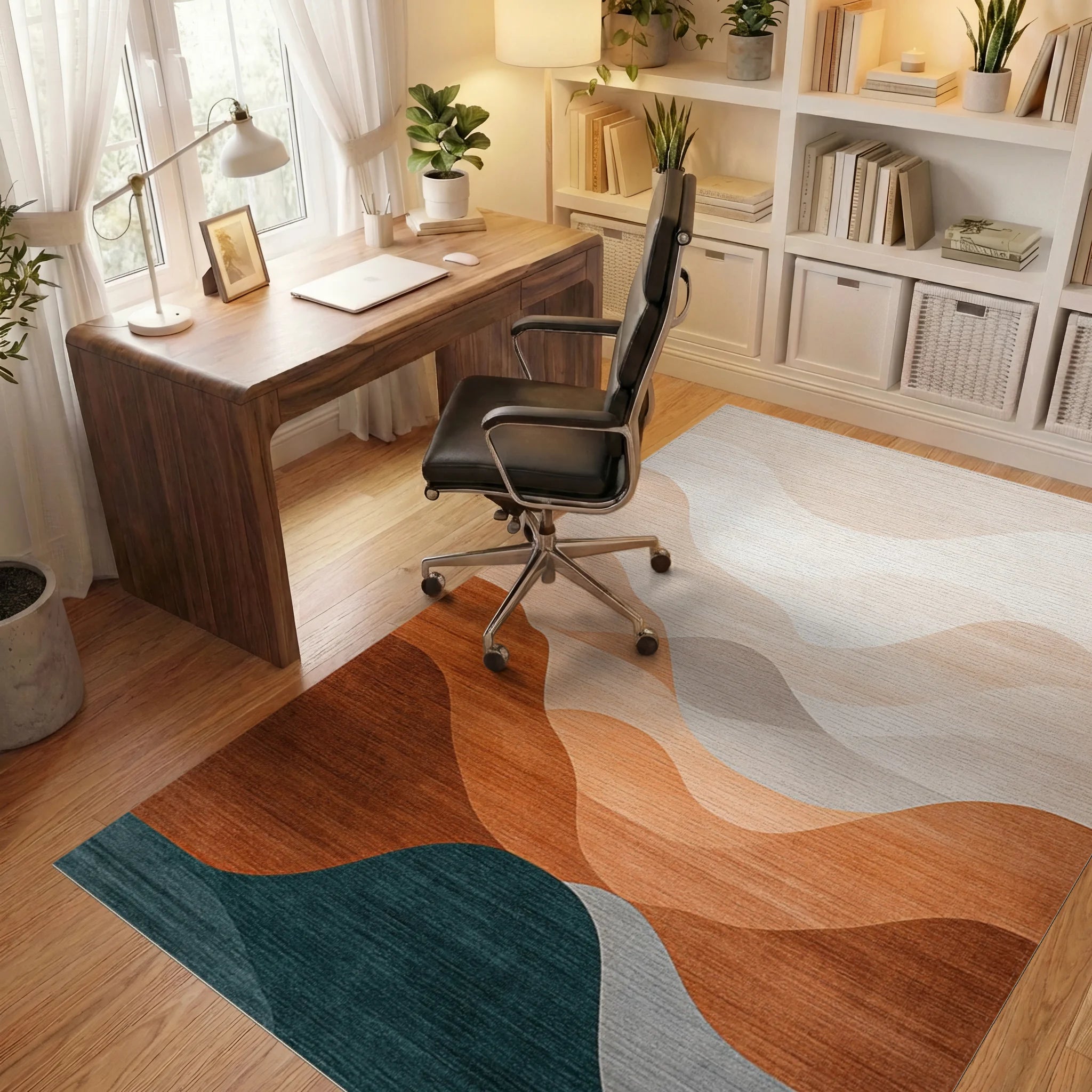 Earthy Horizon Wave Landscape Rug - Office View