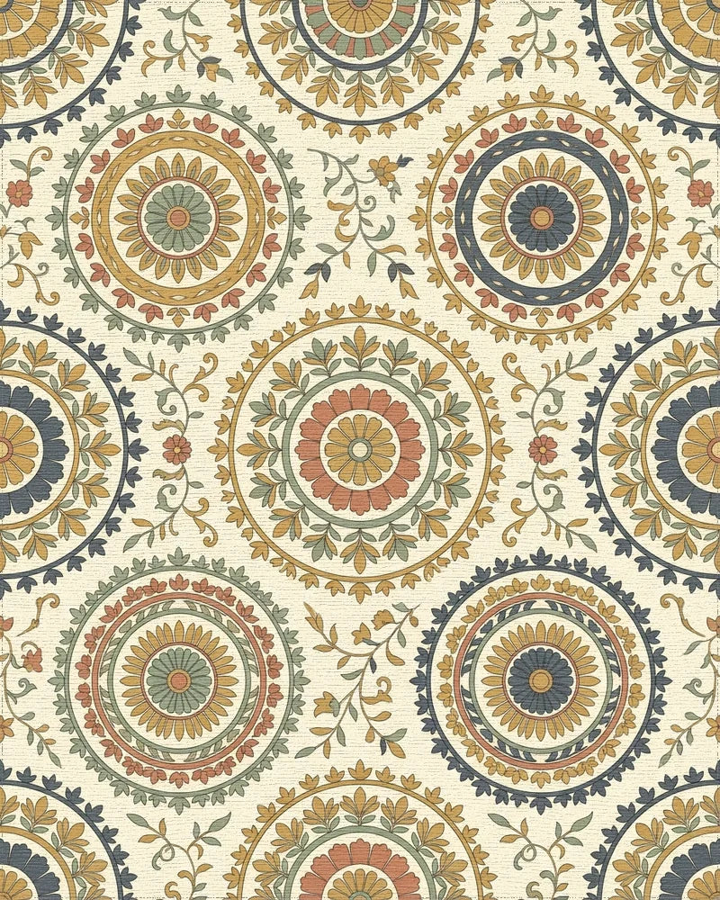 Earthy Jewel Tone Medallion Foliage Rug - Cutout View