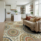 Earthy Jewel Tone Medallion Foliage Rug Living Room View