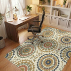 Earthy Jewel Tone Medallion Foliage Rug Office View