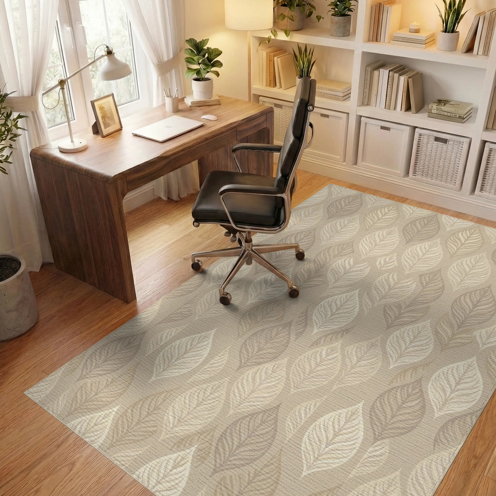 Earthy Leafy Tones Textured Rug Office View