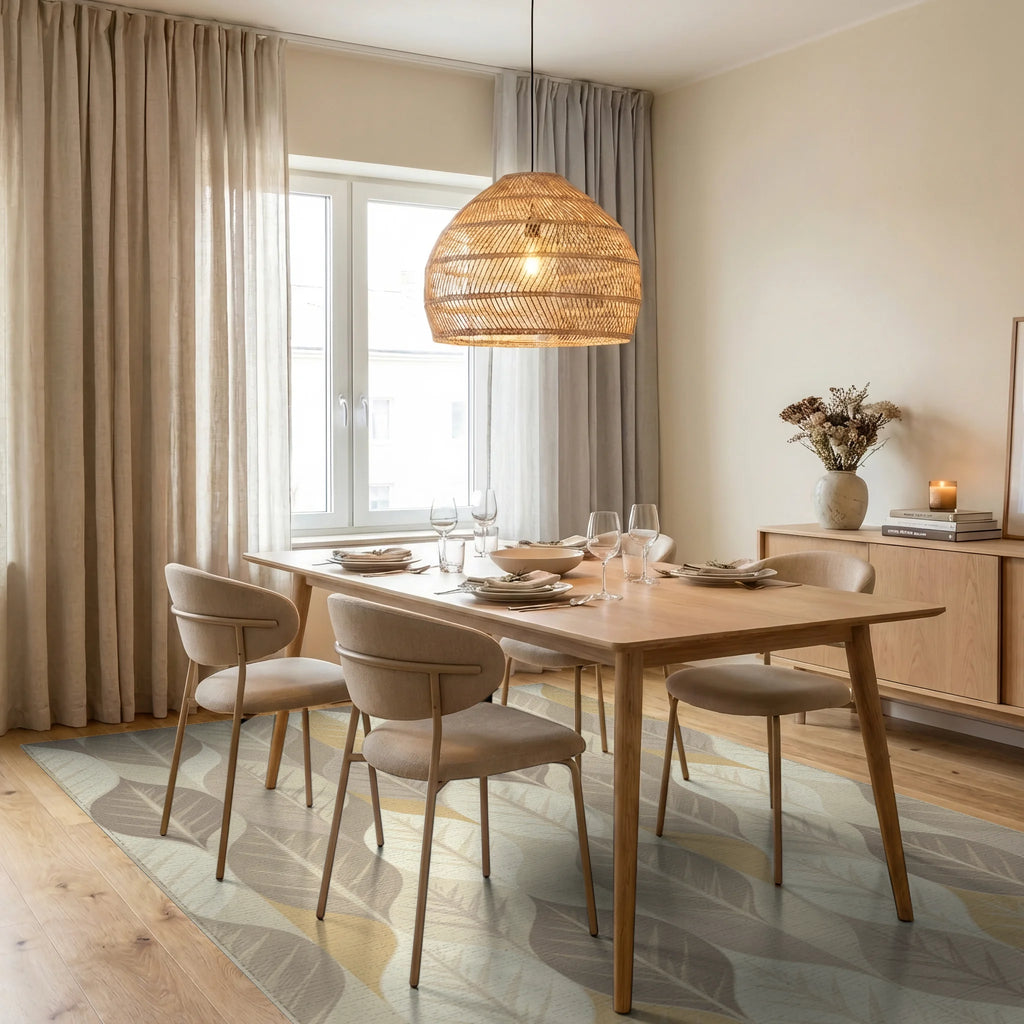 Earthy Leafy Tones Vertical Arrangement Rug Dining Room View