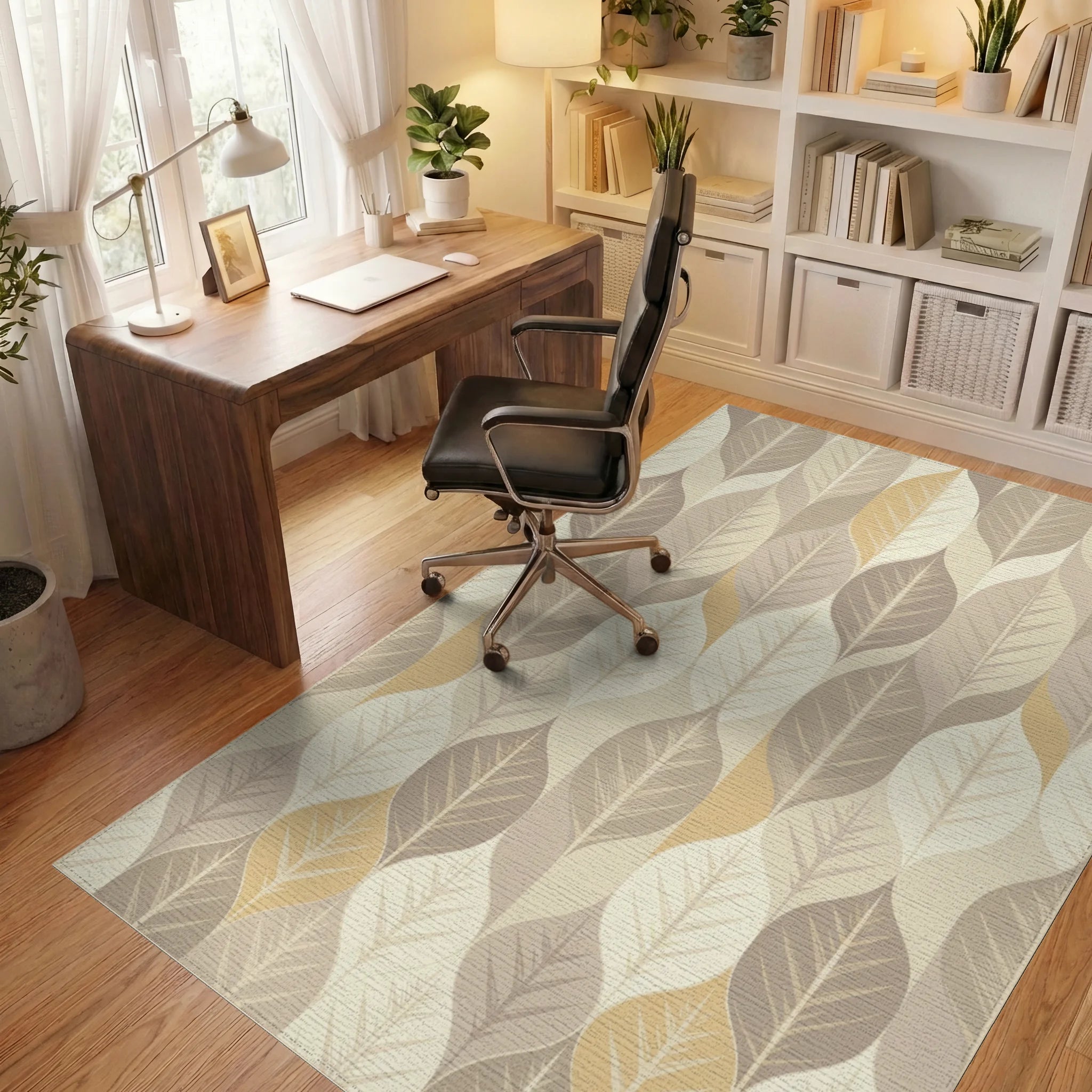 Earthy Leafy Tones Vertical Arrangement Rug Office View