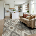 Earthy Neutral Diamond Medallion Rug Living Room View