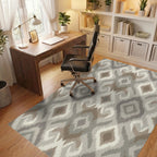 Earthy Neutral Diamond Medallion Rug Office View