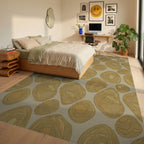 Earthy Ochre Organic Pebble Cluster Rug Bedroom View