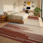 Earthy Red Stripe Abstract Rug - Bedroom View