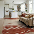 Earthy Red Stripe Abstract Rug - Living Room View