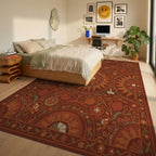 Earthy Red Sun Pomegranate Blooms Rug Bedroom View