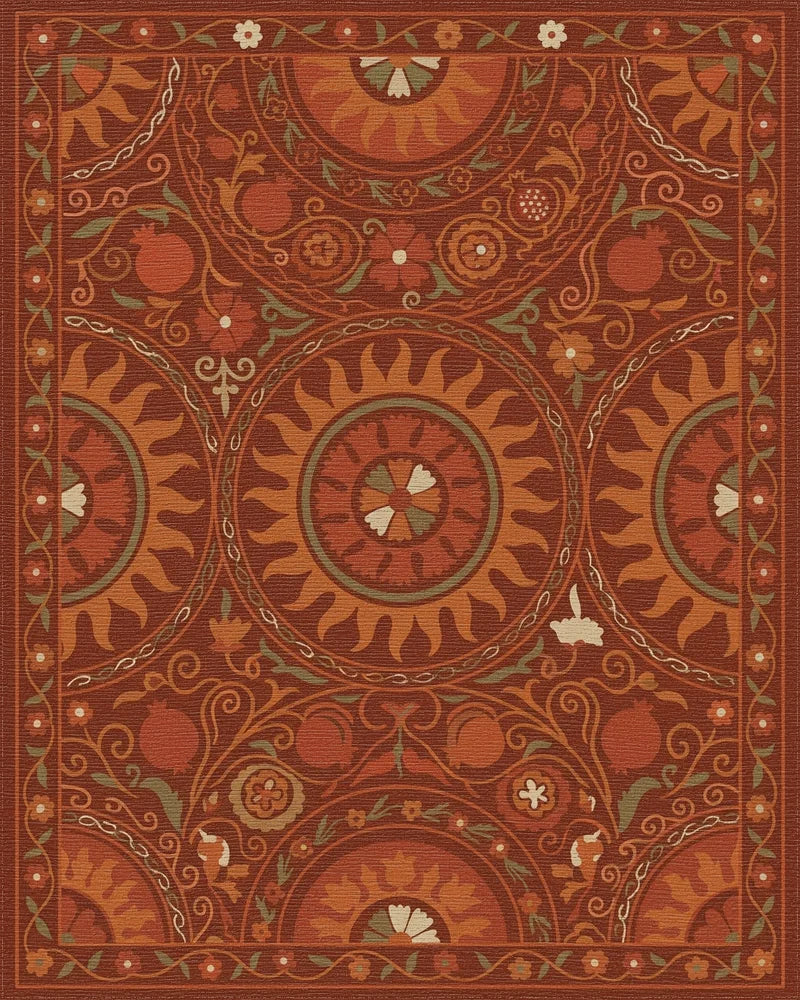 Earthy Red Sun Pomegranate Blooms Rug - Cutout View