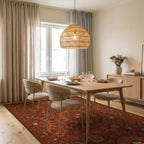 Earthy Red Sun Pomegranate Blooms Rug Dining Room View