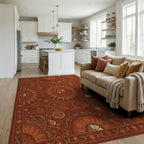 Earthy Red Sun Pomegranate Blooms Rug Living Room View