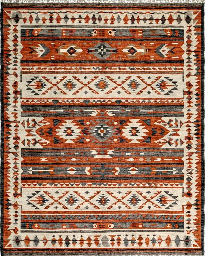 Earthy Rust Geometric Tribal Stripes Rug - Cutout View