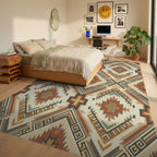 Earthy Southwest Diamond Geometric Rug Bedroom View