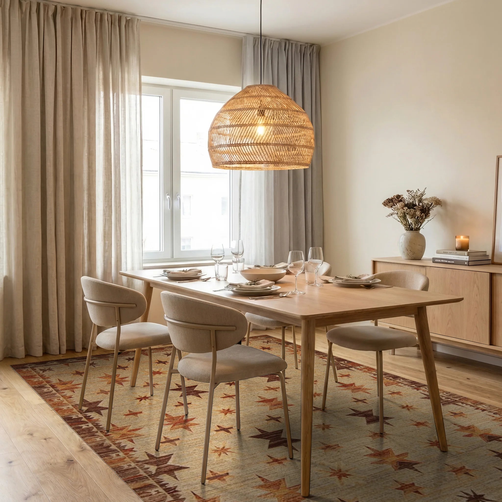 Earthy Star Cluster Field Rug - Dining Room View