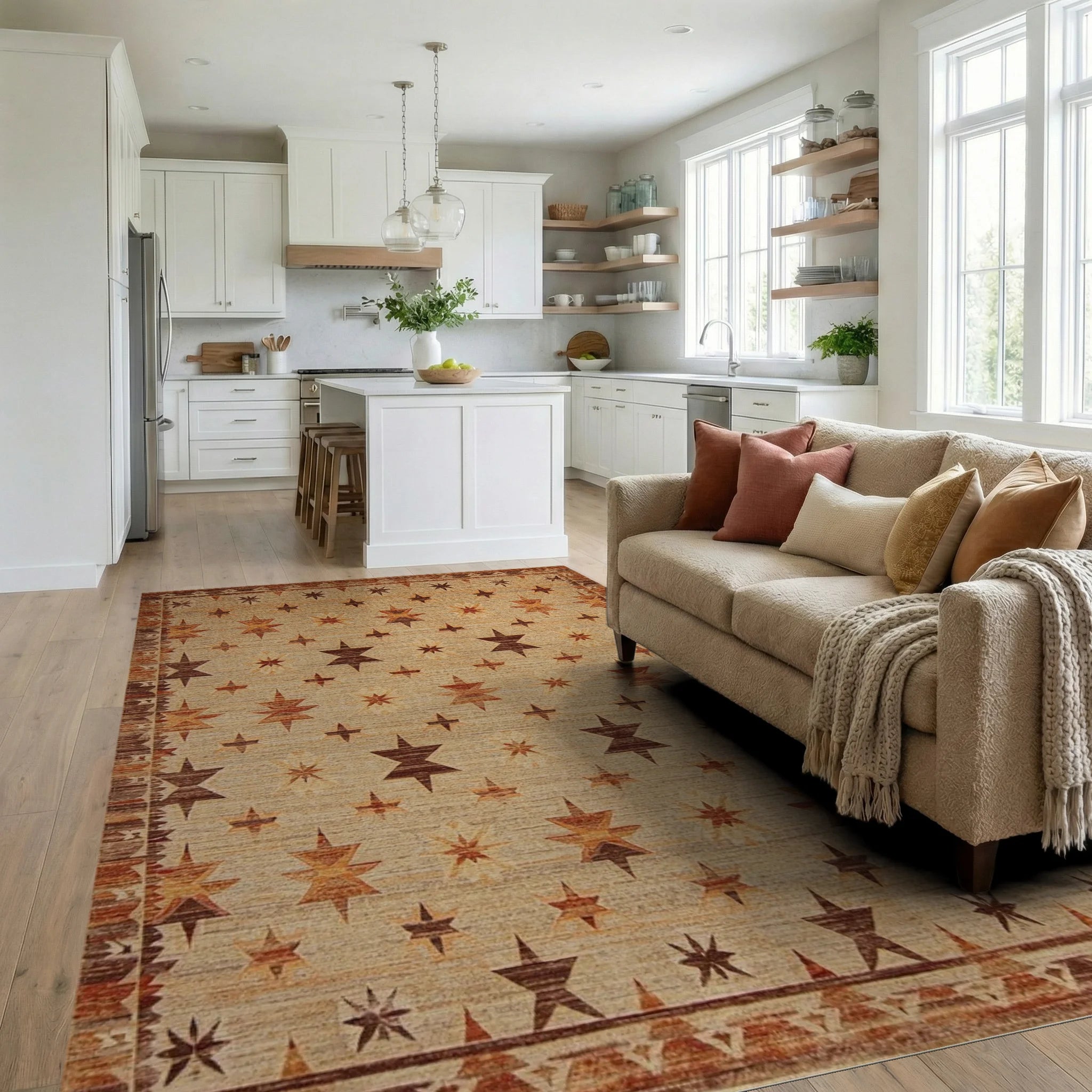 Earthy Star Cluster Field Rug - Living Room View