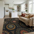 Earthy Sunburst Medallion Embroidered Rug Living Room View