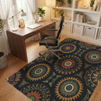 Earthy Sunburst Medallion Embroidered Rug Office View