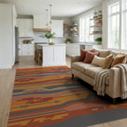 Earthy Sunset Mountain Arrow Geometric Rug Living Room View